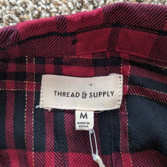 NWT Thread And Supply Button Down Plaid Shirt Size Medium Red Black and Gold - Picture 4 of 8